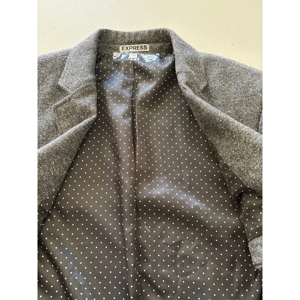 Express Photographer Blazer Jacket Men Gray Fitted Lined Career Office Corporate